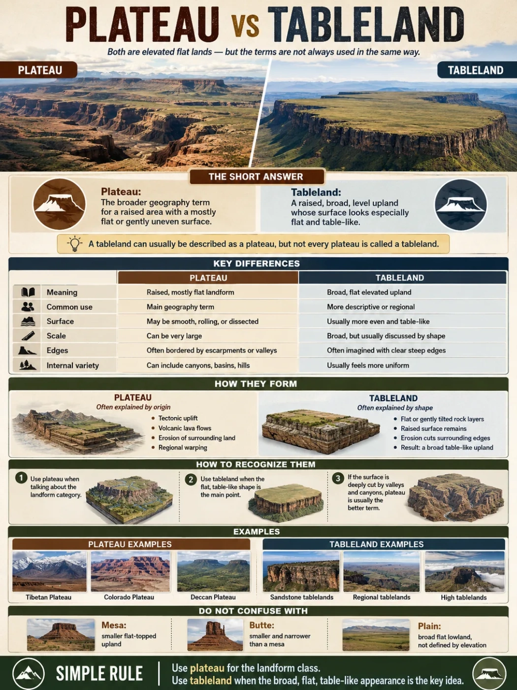 Plateau vs tableland: a clear comparison of flat-topped landforms and their geological features.
