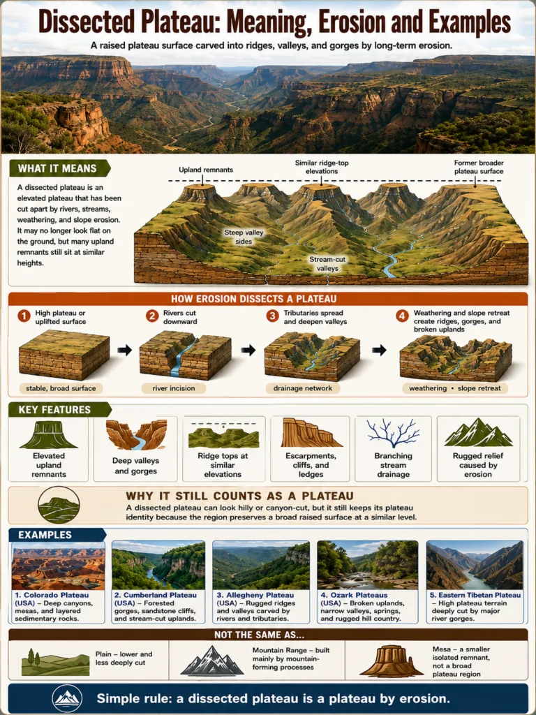 Dissected Plateau: Meaning, Erosion and Examples