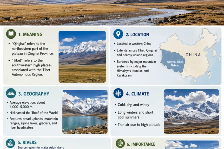 Qinghai-Tibet Plateau scenic view showcasing its vast high-altitude plains, snow-capped mountains, and uniqueGeography in the region.