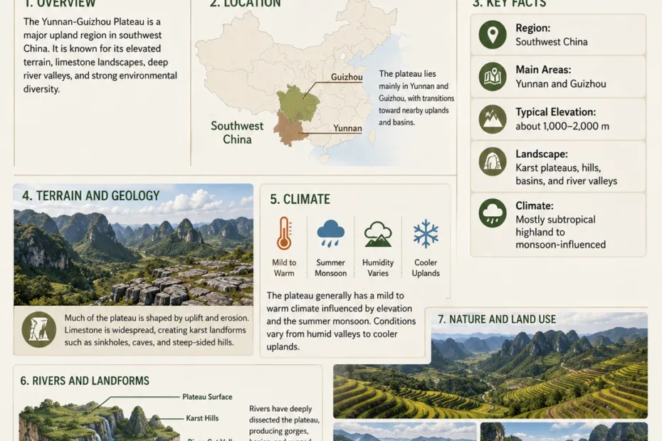 Yunnan-Guizhou Plateau showcases the mountainous landscape and natural beauty of Southwest China's upland region with lush greenery and diverse scenery.