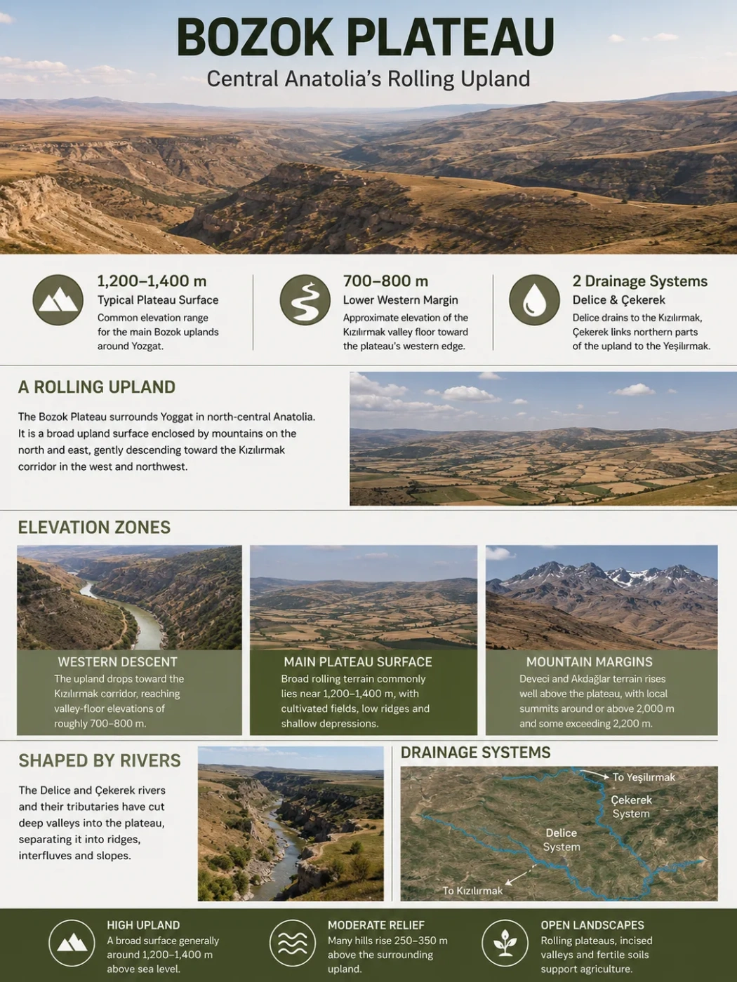 Bozok Plateau showcases the stunning upland landscapes of Central Turkey with scenic views and unique natural features.