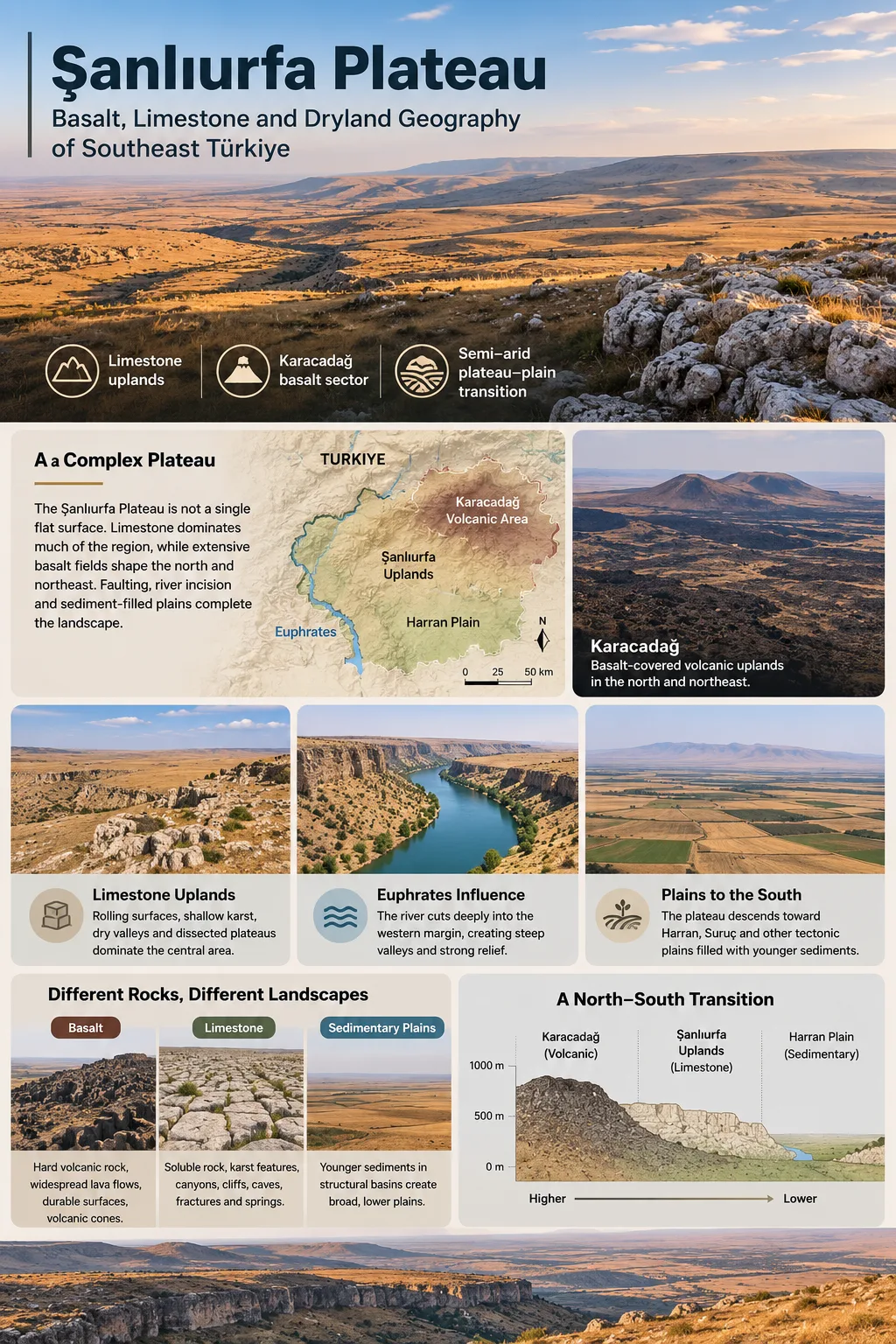 Şanlıurfa Plateau with its unique basalt, limestone formations, and dryland landscape in Southeast Turkey showcases the region's distinctive geography.
